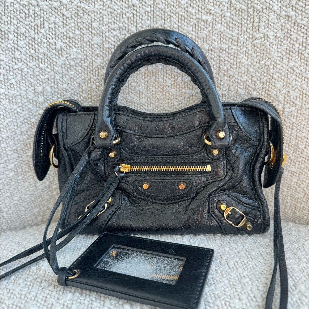 Balenciaga Black and Gold Crossbody Bag with Signature Studs